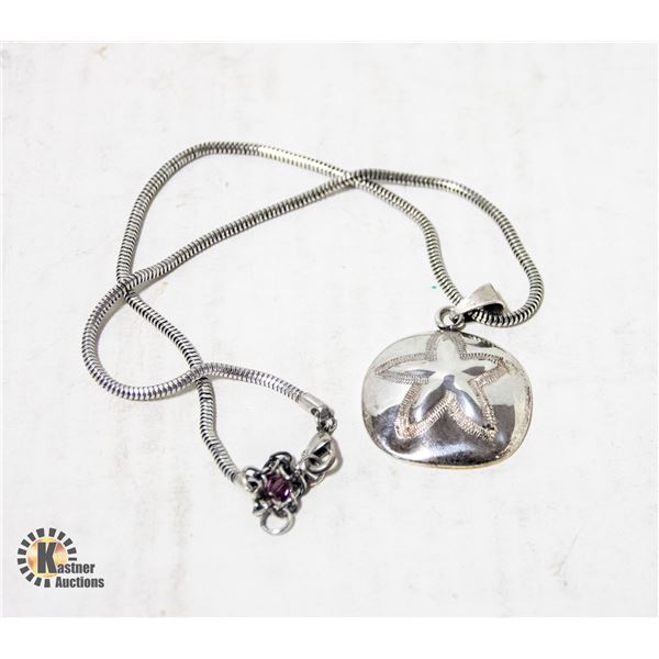 SM SILVER SAND DOLLAR PENDANT & CHAIN 925 SILVER