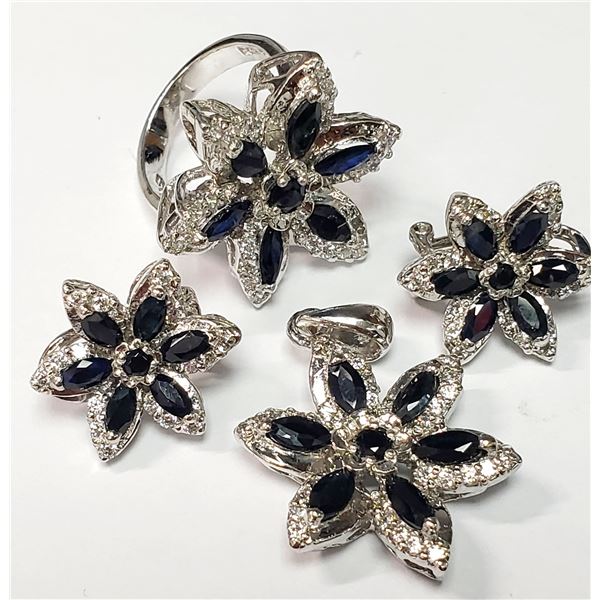BZ1957-95K SILVER NATURAL SAPPHIRE (15CT) SET
