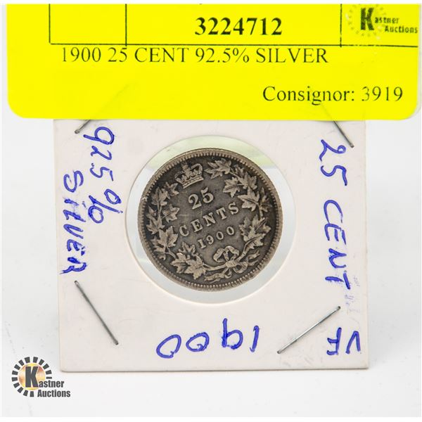 1900 25 CENT 92.5% SILVER