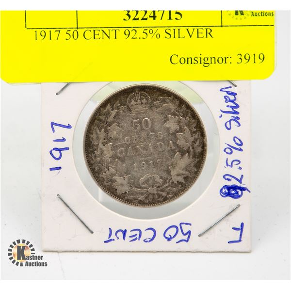1917 50 CENT 92.5% SILVER