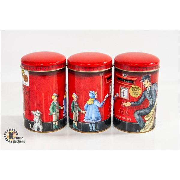 3 LONDON POSTAL BOX TIN COIN BANKS FILLED