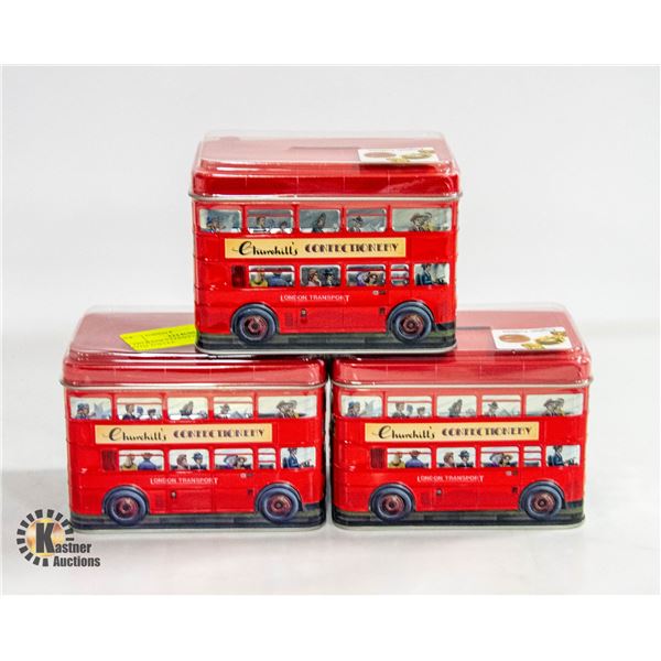 3 TIN BANKS LONDON BUS FILLED WITH TOFFEE