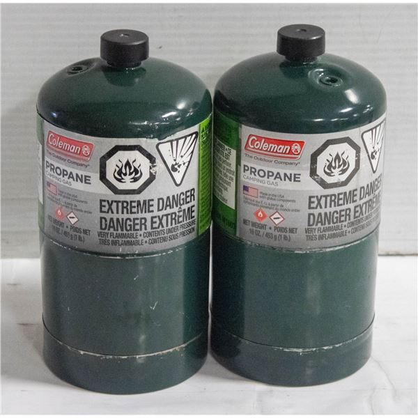 2 FULL COLEMAN PROPANE BOTTLES