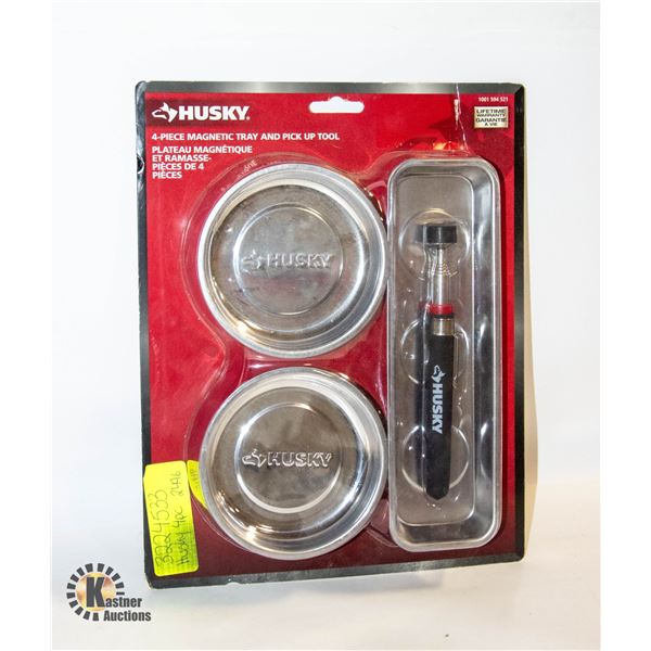 NEW HUSKY 4 PIECE MAGNETIC TRAY + PICKUP TOOL SET