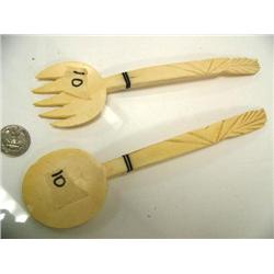 Set of ivory serving fork and spoon - beautifully carved (2)