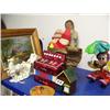 Image 1 : Child's Accordion and a China Santa Claus with Sleigh and Clown, cat and picture and Basket with ant