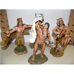 Group of 3 cast Indian Figures from Mystic Spirits Hamilton Collection:  Wolf scout, Spirit of the G