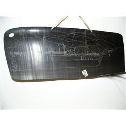 Scrimshawed Baleen of Old Sailing Ship 18" x 17.5" wide 639F (2)