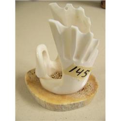 4" Ivory Swan carved by Aningayou of Savoonga mounted on Whalebone (2)