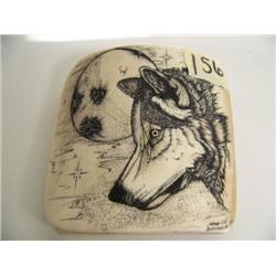 Scrimshawed Wolf with Moon on Mammoth Ivory by Homer Cole Retail Value: $400 (2)