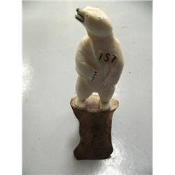 Outstanding 7" Ivory Polar Bear by Charley Elndge mounted on a whalebone base with inset baleen nose