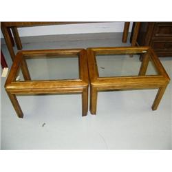 Pair of Glass Top oak end tables (172)