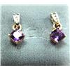 Image 1 : Amethyst and diamond earrings, 14K yellow and white gold, amethyst square faceted, approx. 1.20 cara