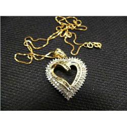 Diamond heart pendant and chain, 10K yellow gold, full cut diamonds, approx. 1 carat, SI1-I1 clarity