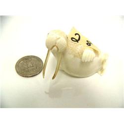 Ivory walrus with quill tusks by Roger Silook - 1.5" tall (2)