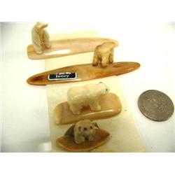 Lot of 4 walrus ivory bears on ivory bases (2)
