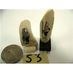 Lot of 2 scrimshawed ivory platchets (2)