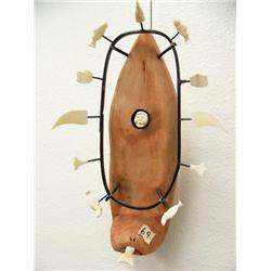 Spirit Mask, Seal eating salmon with spirit of man surrounded by fish and seals 15" Tall - one ivory