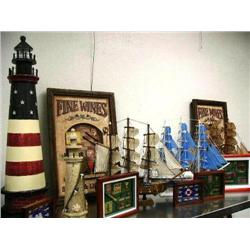 Large Lot of Nautical including 2 light houses 3 sailing ships, 8 frames (2)