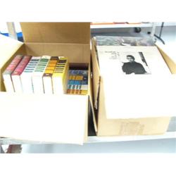 Lot of: Box of Reader's Digest condensed books, box of misc. 33 1/3 vinyl records, and 4 song books(