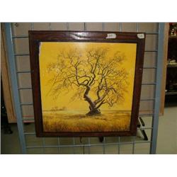 Print of old tree in the prairie with homestead in background, framed(172)