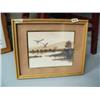 Image 1 : Watercolor of Canadian Geese landing in lake by F. Massa, double matted and framed (172)