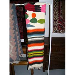 Mexican-style rug, black, white, green, red, orange and blue, 48 1/2" by 84"(172)