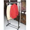Image 1 : Lot of: Women's red woolen coat, size M, Women's Sheepskin coat, size M, 2 portable coat racks(172)