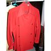 Image 2 : Lot of: Women's red woolen coat, size M, Women's Sheepskin coat, size M, 2 portable coat racks(172)