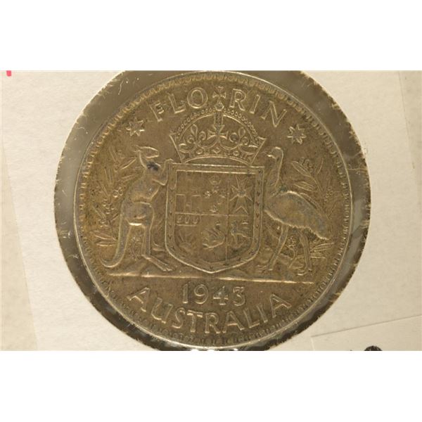 1943 AUSTRALIA SILVER 1 FLORIN .3364 OZ. ASW