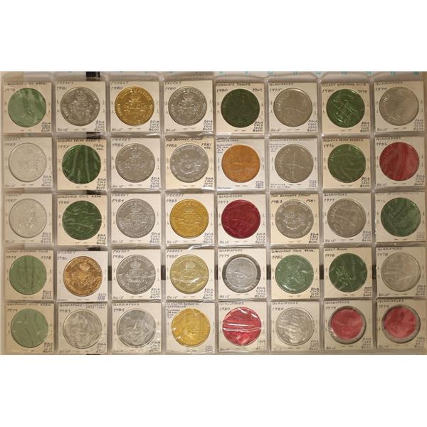 40 ASSORTED ALUMINUM MARDI GRAS COLORIZED TOKENS