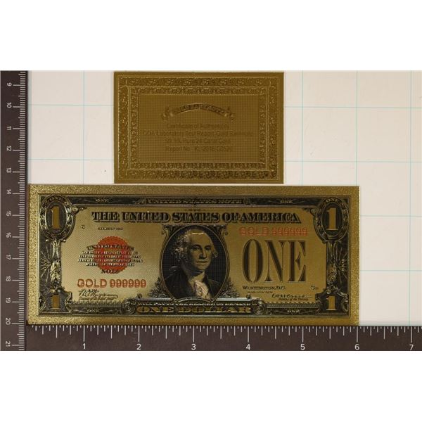 24KT GOLD FOIL BILL OF A 1928 US $2 BILL W/ CERT