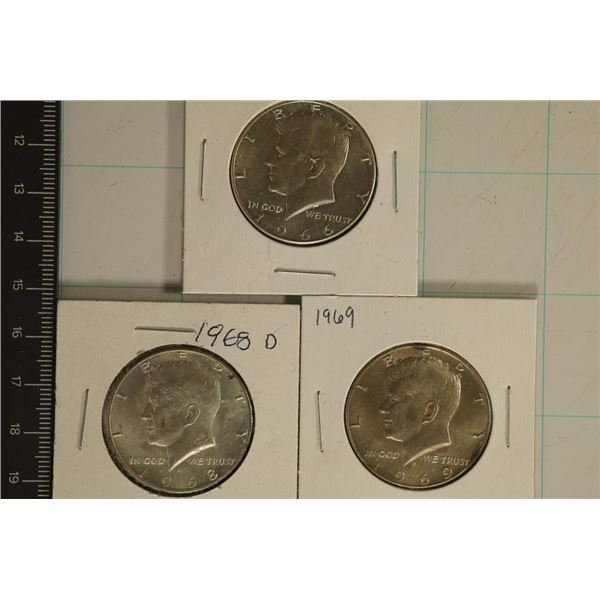 1966, 1968-D & 1969 JFK 40% SILVER HALF DOLLARS