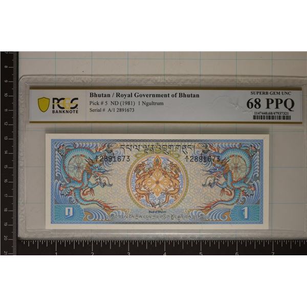 1981 BHUTAN 1 NGULTRUM PCGS 68 PPQ SUPERB GEM