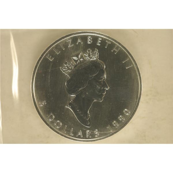 1990 CANADA .9999 SILVER MAPLE LEAF BU IN MINT
