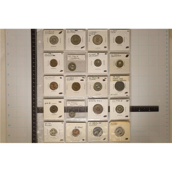 20 ASSORTED VINTAGE  METAL TRANSPORTATION TOKENS