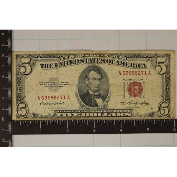 1953 RED SEAL US $5 BILL