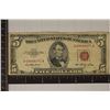 Image 1 : 1953 RED SEAL US $5 BILL
