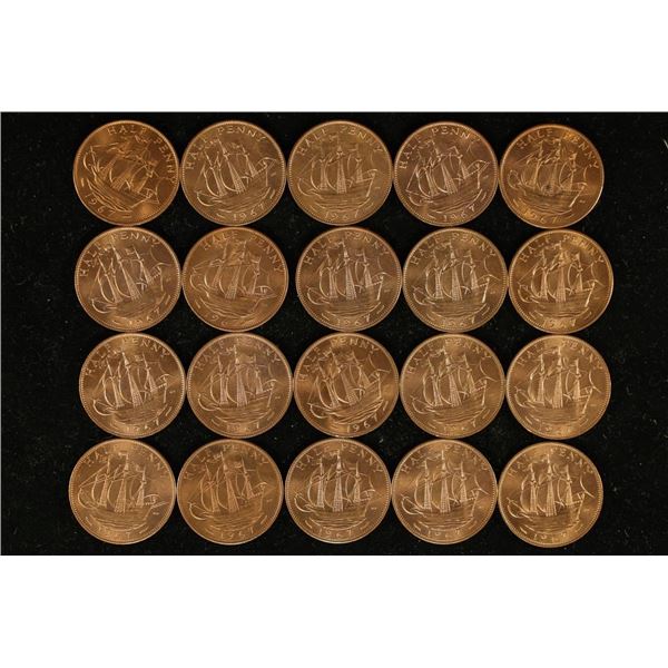 20-1967 GREAT BRITIAN BRILIANT UNC 1 PENNY COINS
