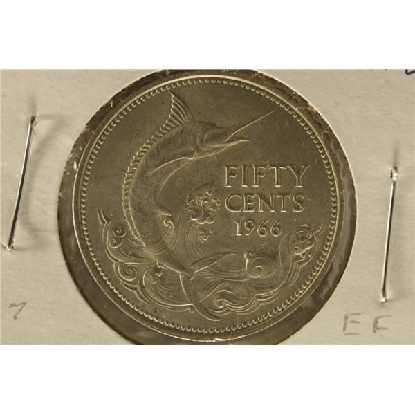 1966 BAHAMAS SILVER 50 CENTS .2667 OZ. ASW