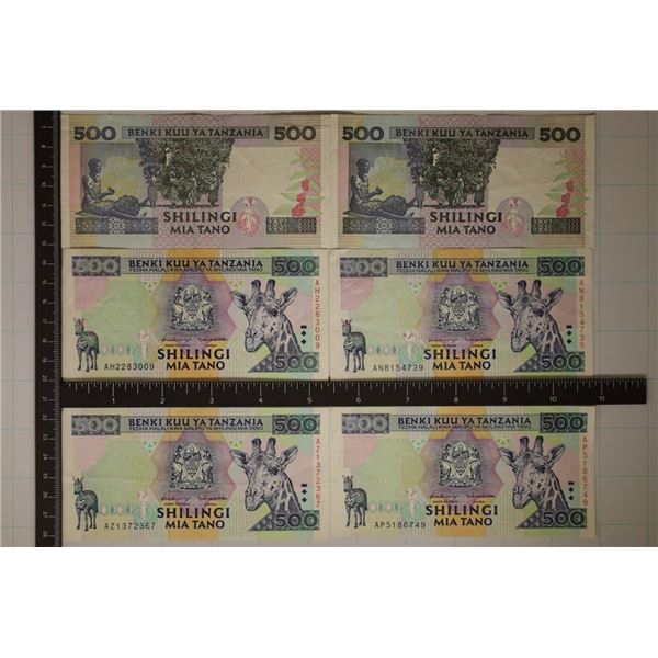 6-TANZANIA 500 SHILLING COLORIZED BILLS WITH