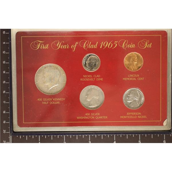 1ST YEAR OF CLAD US COINS 1965 COIN SET WITH OUTER