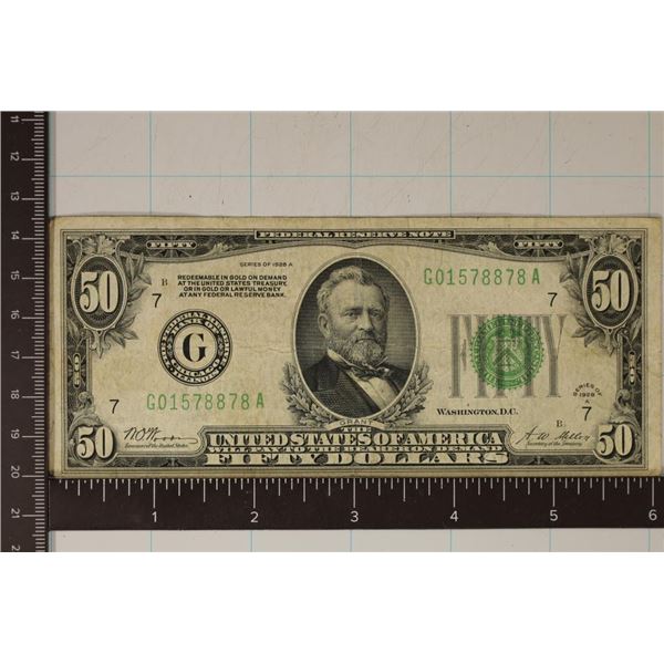 1928-A US $50 REDEEMABLE IN GOLD GREEN SEAL $50