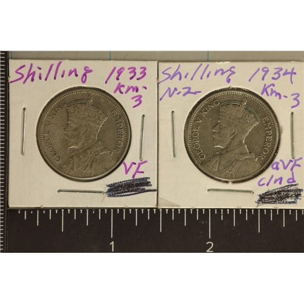 1933 & 1934 NEW ZEALAND SILVER 1 SHILLINGS