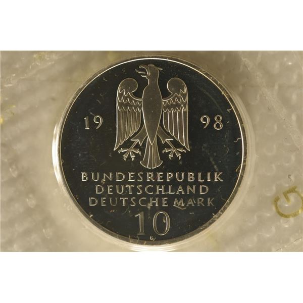 1998-G GERMAN SILVER PF 10 MARK .461 OZ. ASW