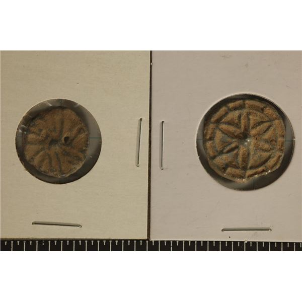 2 ANCIENT TO MEDIEVAL CLAY & LEAD MOLDED COIN SIZE