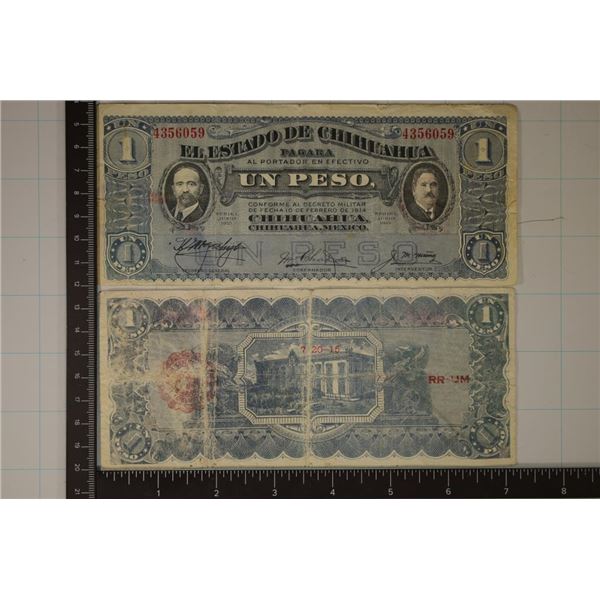 2-1915 CHIHUAHUA MEXICO 1 PESO BILLS