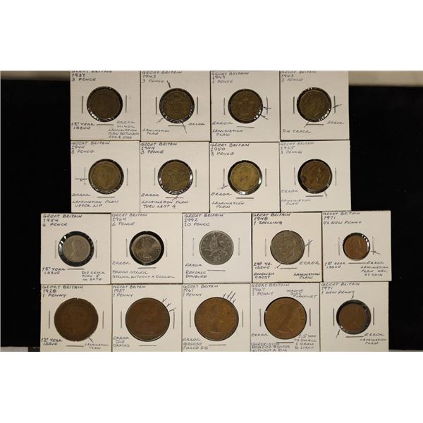 ERRORS- 18 GREAT BRITIAN ERROR COINS: 8-3 PENCE