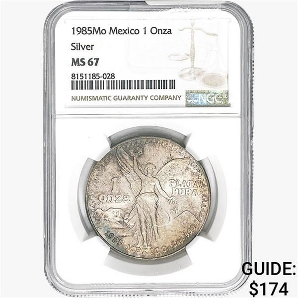 1985Mo 1oz. Silver Mexicanos Onza NGC MS67