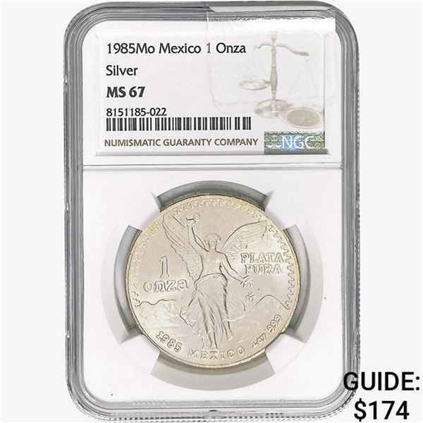 1985Mo 1oz. Silver Mexicanos Onza NGC MS67